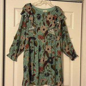 Womens SPARTINA 449 Sz M Millie Floral Ruffel Dress with Hidden Pockets